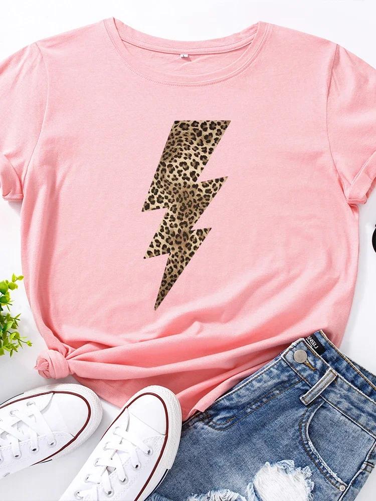 Leopard Lightning Print T Shirt Women Short Sleeve O Neck Loose Tshirt Summer Women Tee Shirt Tops Camisetas Mujer