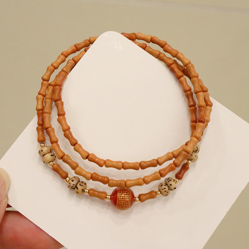 Natural bamboo olive core bracelet, red agate three-circle Duobao bracelet.fashion women daily jewelry gift
