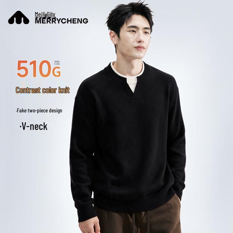 Men's Heavyweight Layered-Look Pullover Sweater