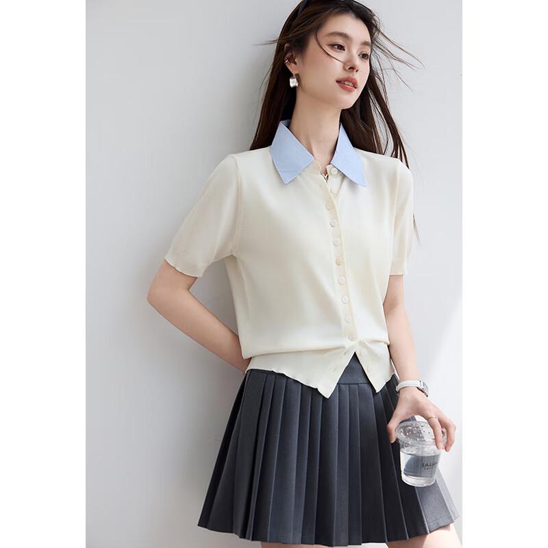 VICTORIA&VERA Women s Faux Two-Piece Knit Short Sleeve Top M