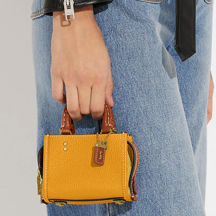 Coach Rogue 11 Solid Color Carriage Tag Pebble Leather Square Shoulder Crossbody Mini Bag Women bags Orange-Yellow CI808-B4SZ9
