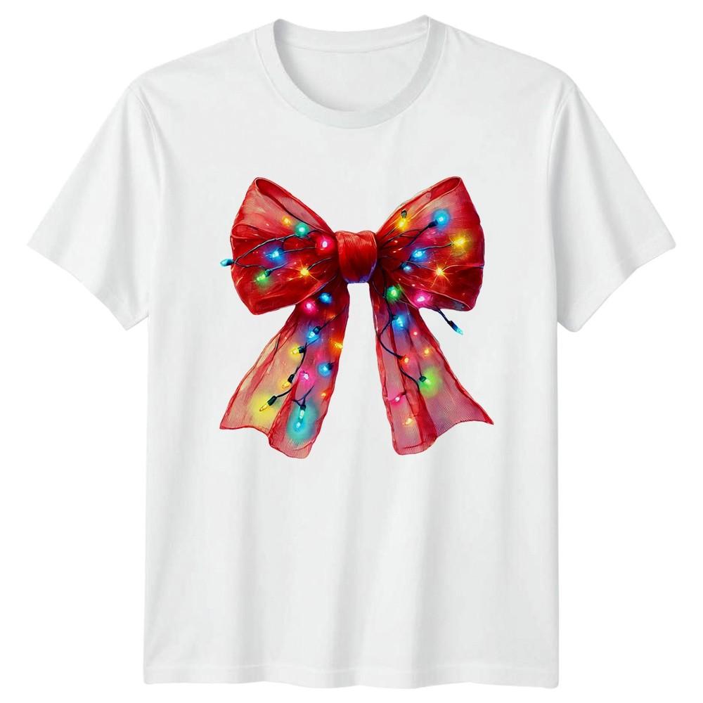 Red Bow Christmas Lights Holiday Graphic Unisexs TShirt Unisexs Tee Unisex Top S
