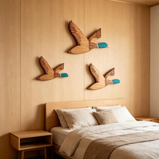 3 Pcs Wooden Duck Hunting Wall Decor Vintage Flying Ducks Wall Art Rustic Farmhouse Hanging Sign for Entryway Nursery Living Room Decor