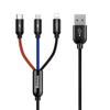 Durable 3-in-1 USB microUSB Iphone Lightning USB-C 3.5A 1.2M Black Cable