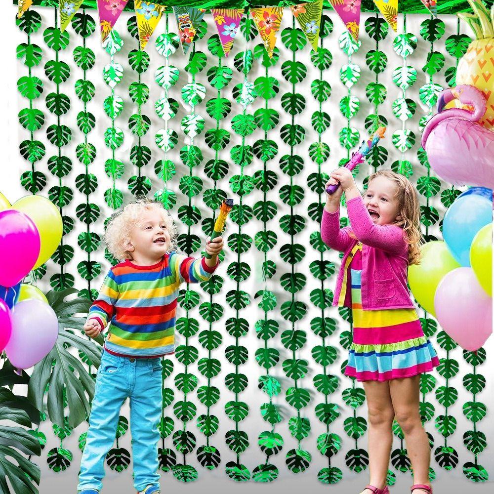 1X2M Artificial Palm Leaf Rain Curtains Tinsel Tassel Hawaiian Jungle Palm Leaves Party Decorations Kids Birthday Parties