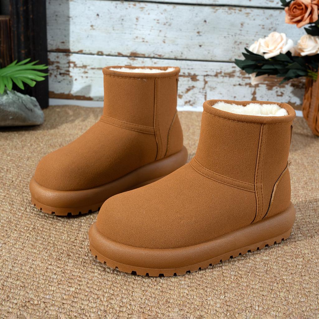 New thick-soled snow boots women's short tube velvet thermal cotton shoes winter versatile non-slip one-pedal short boots