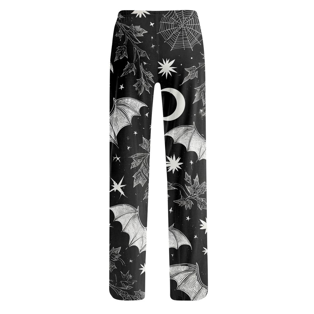 Women's Drawstring Halloween Printed Pants Casual Trousers with Elastic Waist