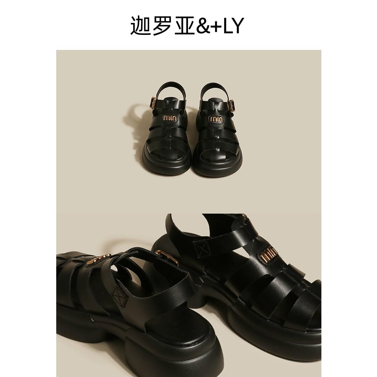 

[Galoa] Толстая подошва, черные спортивные римские сандалии с сумкой на голове, женская новая летняя и осенняя мода 2025 года 35 чёрный