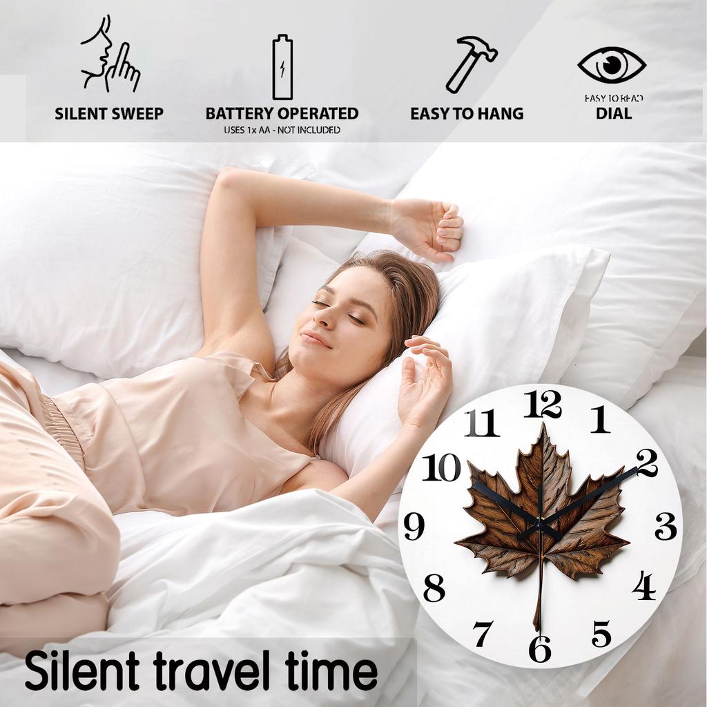 High-Quality Maple High-Quality Leaf High-Quality Wooden High-Quality Wall High-Quality Clock, 10-24Inch High-Quality Silent High-Quality Wall