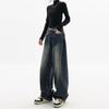 Women's High-Waist Retro Straight Jeans - Spring/Autumn 2025, Plus Size, Floor-Length, Wide Leg, Slimming Fit