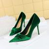 2024 European and American Fashion Banquet High Heels Thin Heels Comfortable Shallow Mouth Pointed Suede Bow Single Shoes