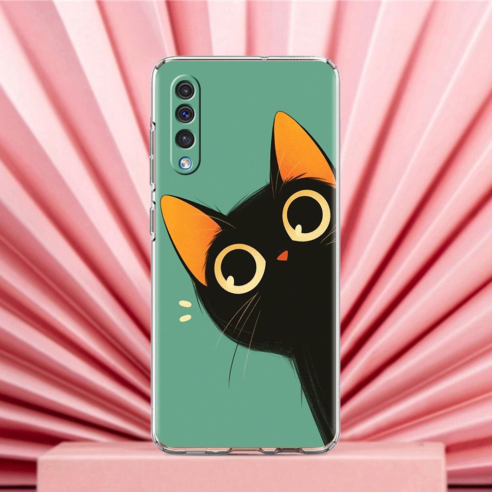 Phone Case For Samsung A56 A36 A26 A24 A16 A14 A12 A32 A50 A70 A22 A40 A34 A54 A42 A52 5G A04s A06 Cover Lovely Cat Playing Fun