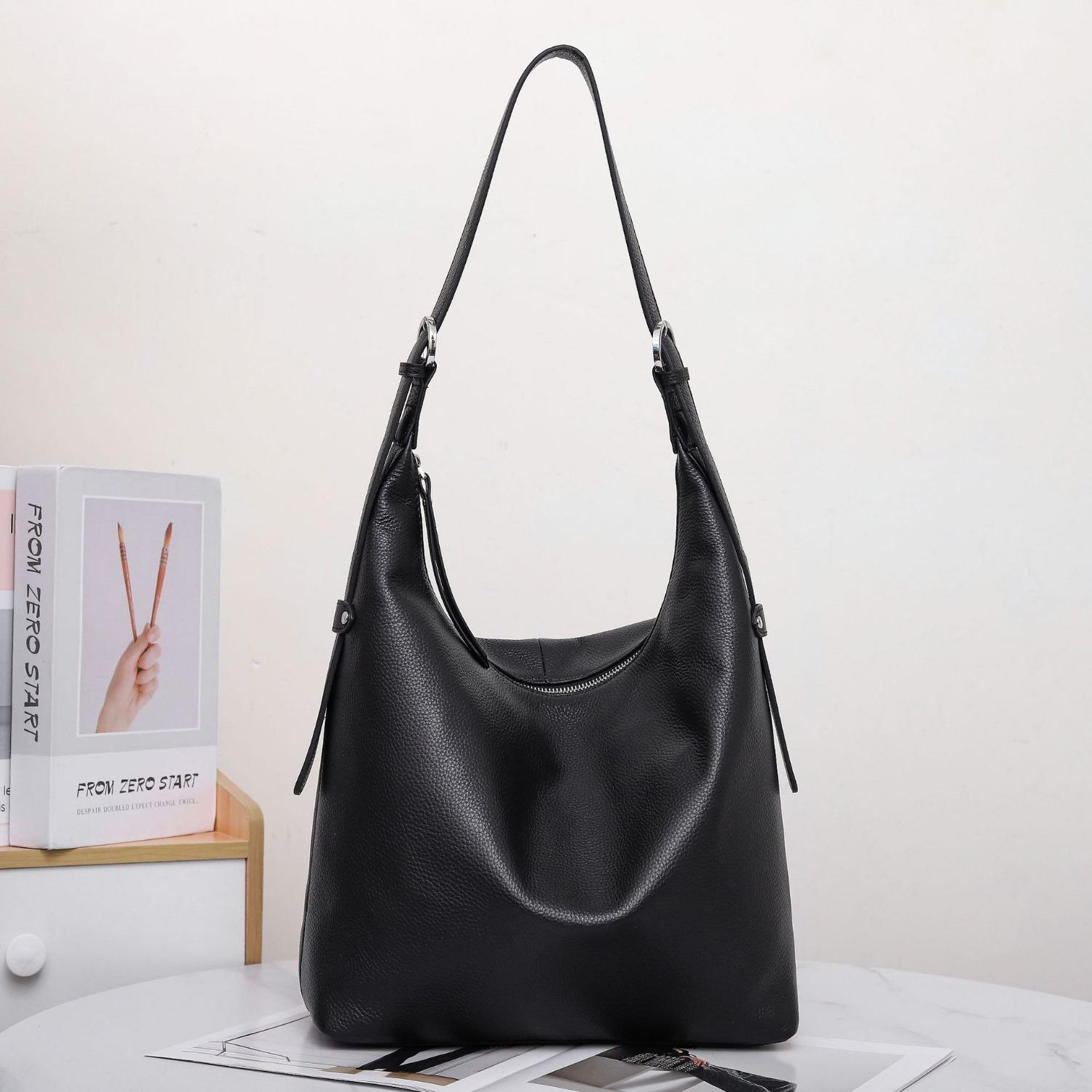 

Большая сумка из коровьей кожи, Мягкая кожаная сумка для покупок, Популярная модная наплечная сумка-мессенджер, Практичная сумка из мягкой кожи чёрный