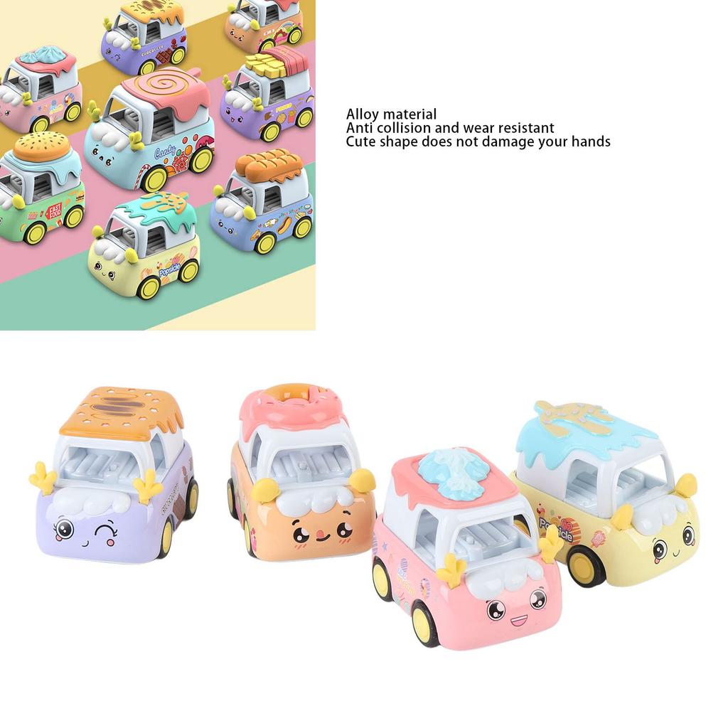 4 Pcs Pull Back Cars Adorable Cartoon Dessert Alloy Realistic Friction Powered Pull Back Trucks Toy Vehicles for Kids A Type