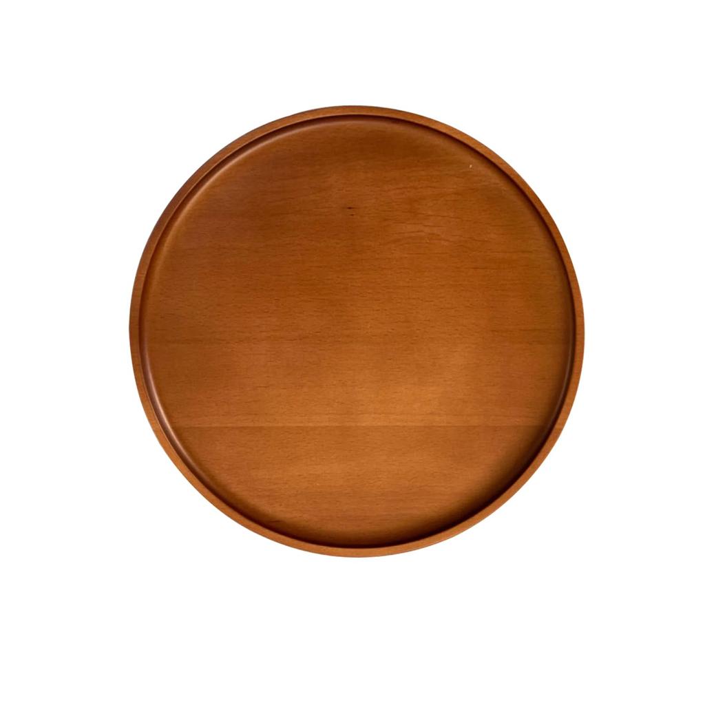 K-UNING Holztablett, Rund, Holzgeschirr, Schlichtes und Natürliches Design, Leichtgewicht, Perfekt für Picknicks, Draußen und Heimcafés (Mittel braun)