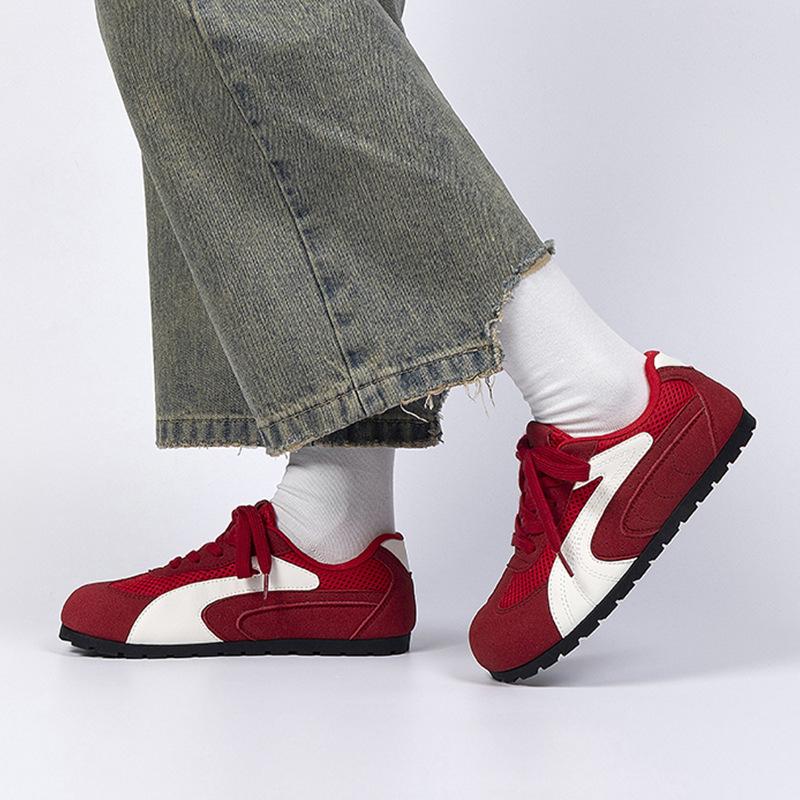 Versatile Red Dexun Shoes Women's 2025 New Summer Mesh Breathable Women's Shoes Popular Flat Baseplate Shoes Women's Models