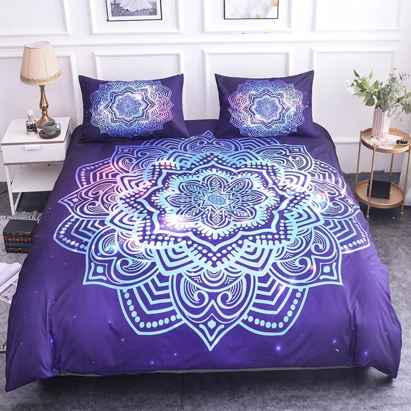 Colorful Mandala Duvet Cover Set Bohemian Style Pastel Toned Abstract Flower Design Print Bedding Set Quilt Cover Pillow Covers