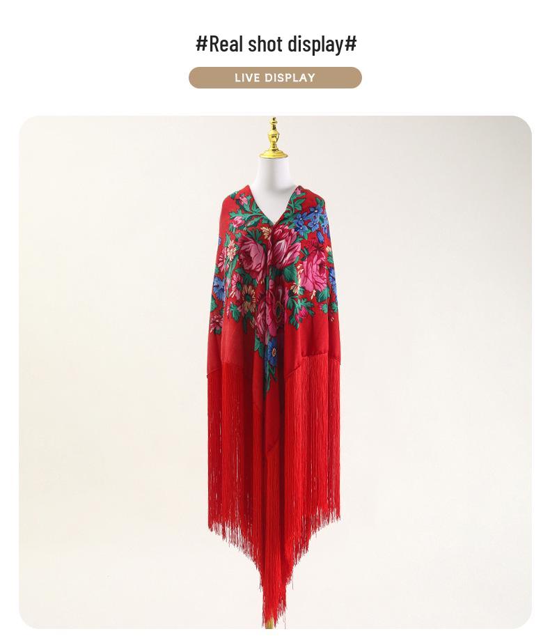 Elegant Long Tassel Peony Flower Shawl Scarf - Ethnic Retro Style, 50cm.