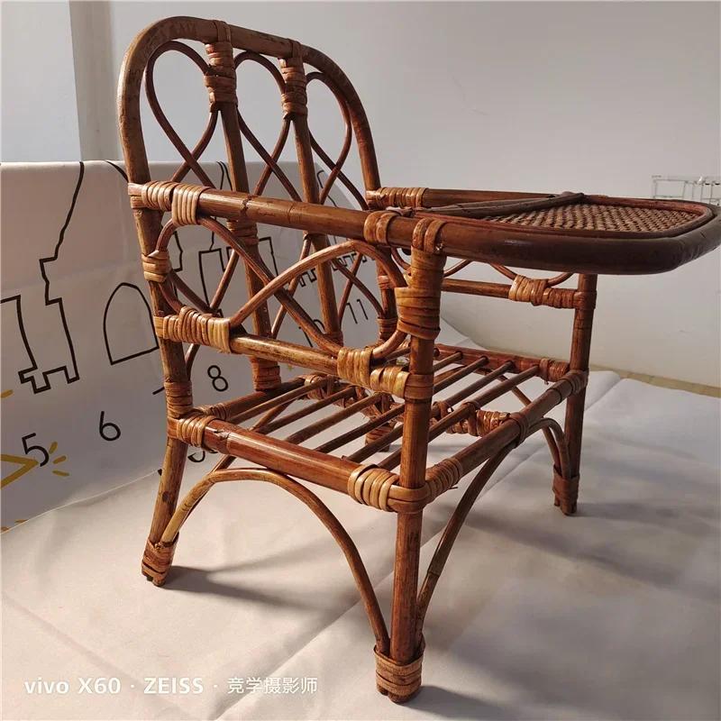 New Woven Rattan Study Table & Chair-Baby Children Photography Props Growth Commemorative Shooting Accessories for Photo Shoots