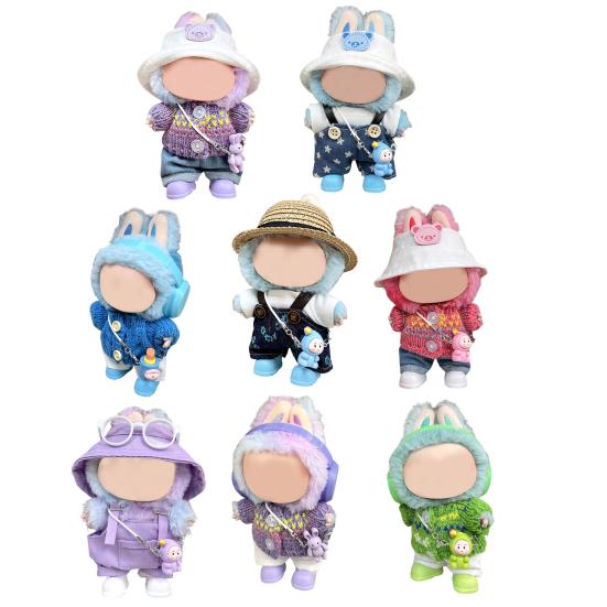 Doll Clothes Set Stylish Overalls Knitted Sweater Outfit for 15-17cm Dolls Fashionable Dress Up