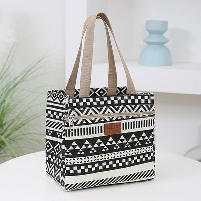 Neue gestreifte Lunchtasche mit Folienisolierung und Griffen für Arbeit und Pendeln