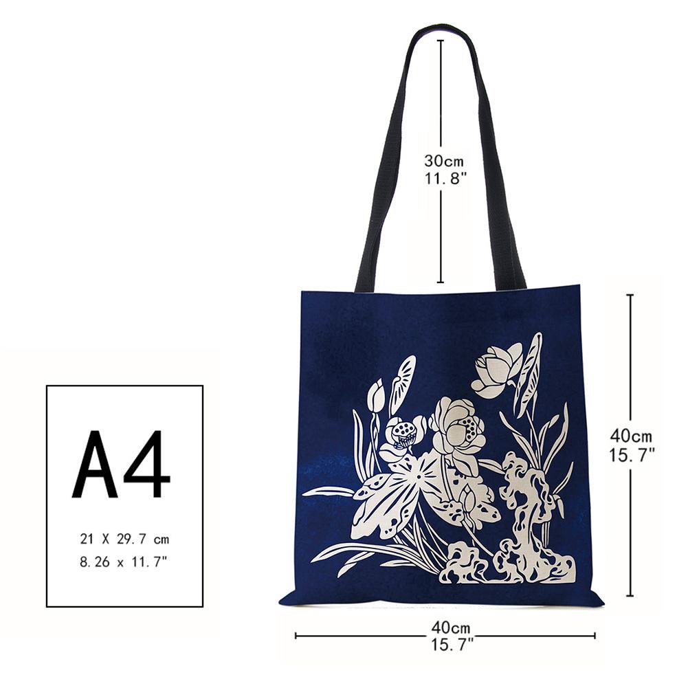 Vintage Print Casual Shoulder Bag Flowers Leaves Women Shopping Reusable Handbag Large Capacity Canvas Travel Beach Tote Bags CLE