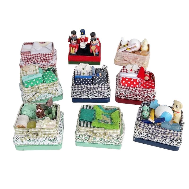 1:12 Dollhouse Miniature Toy Box Lace Wooden Box Furniture Home Model Decor Toy Doll House Accessories