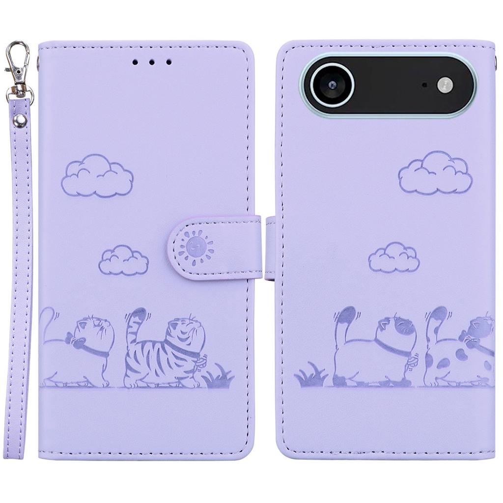 For iPhone 17 Air Case RFID Blocking Kitten Pattern TPU+PU Leather Phone Cover with Wrist Strap