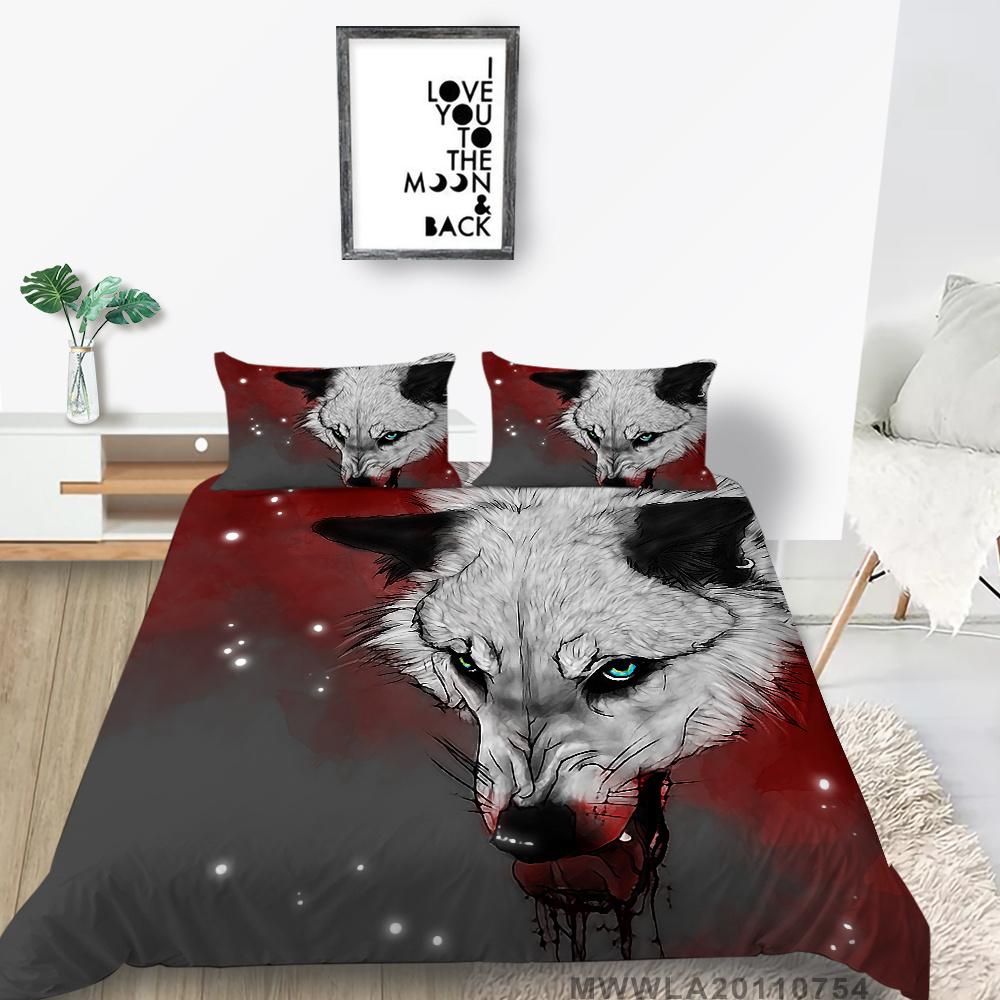 

Домашнее постельное белье Уникальный дизайн Постельное белье Чехол с наволочкой 2/3 шт. King Queen Size Картина с волком EU Single 135x200cm