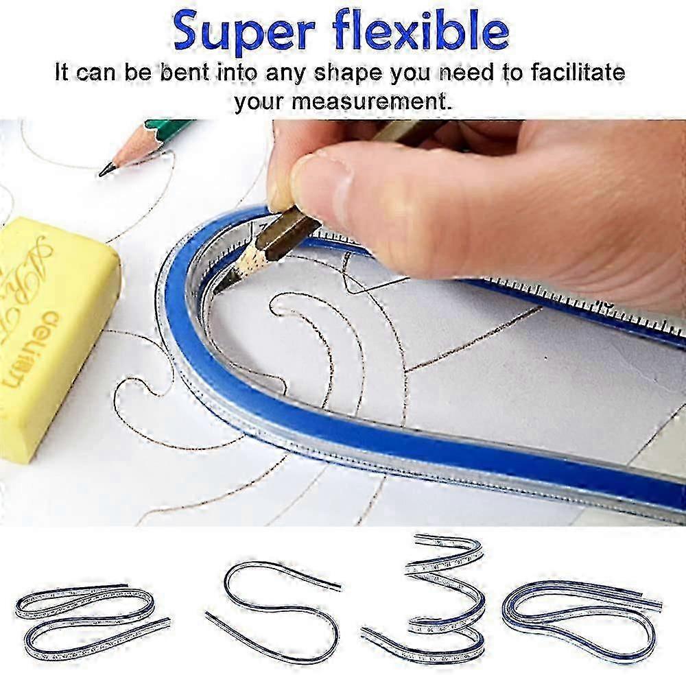 2PCS Flexible PVC + Metal Ruler 60cm Bendable Curve Ruler Clearly Flexible Curve Ruler Two Climbing Portable for Office School Studio Technical Drawin