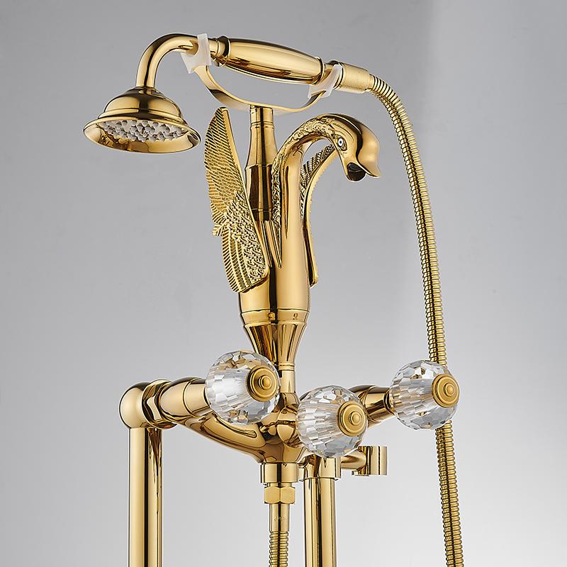 Tuqiu Gold Bathroom Bathtub Faucet Handheld Shower Free Standing Black Oil Brushed Swan BathTub Mixer Taps Floor Mounted