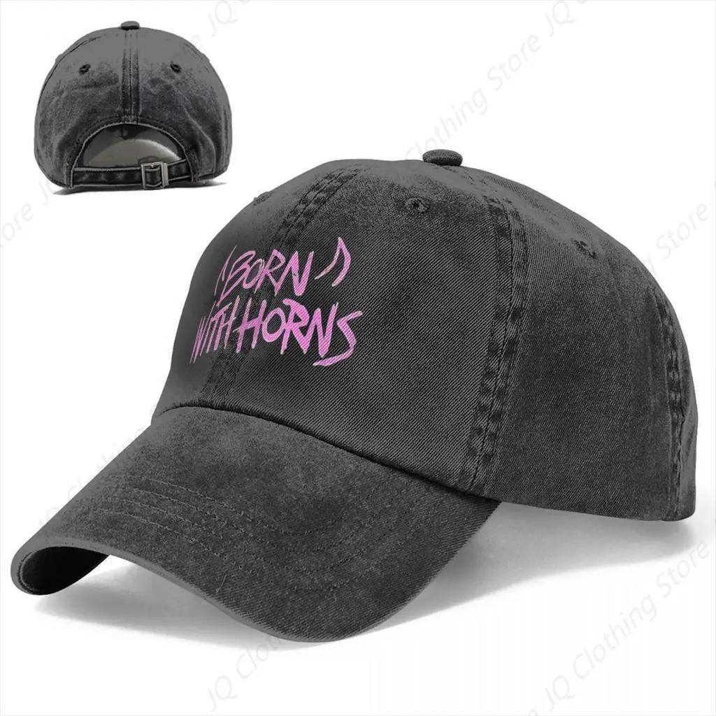 MGK Born With Horns Baseballkappen für Herren und Damen, verwaschene Kappen mit Used-Look, Vintage, für Outdoor, alle Jahreszeiten, Snapback