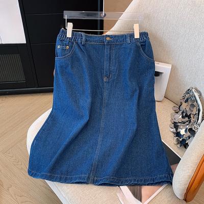 Jupe en denim fendue taille haute pour femmes grandes tailles, Nouvelle jupe trapèze taille haute d'été