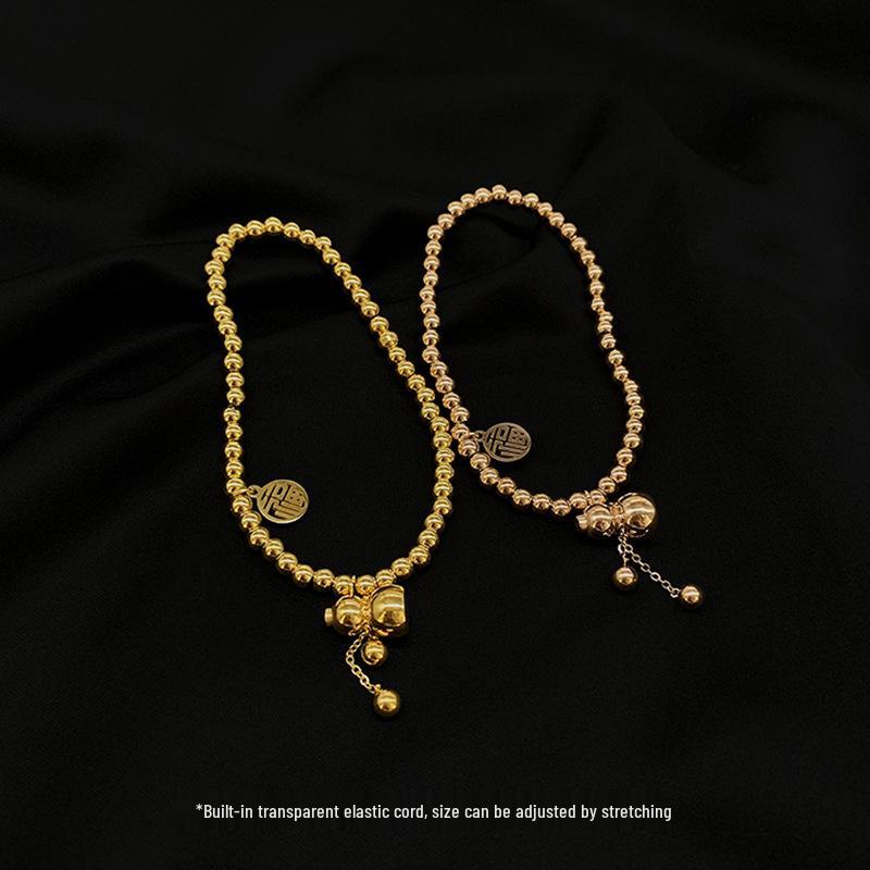 Minimalist Titanium Steel Fu Character Bead Bracelet - Non-Fading, Elastic, Retractable