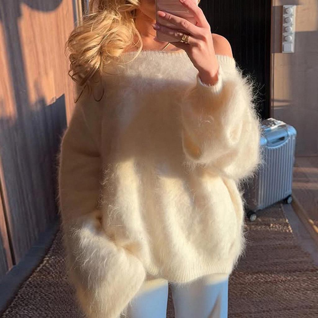 Women's Autumn/Winter Loose Off-Shoulder Mink Fur Sweater