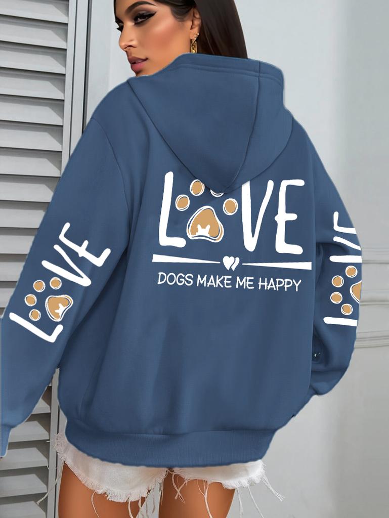 Love Dogs Make Me Happy Pattern Women Hoodie Autumn Multicolor Hoodies Casual All-Match Streetwear Fleece Pocket Woman Hoody