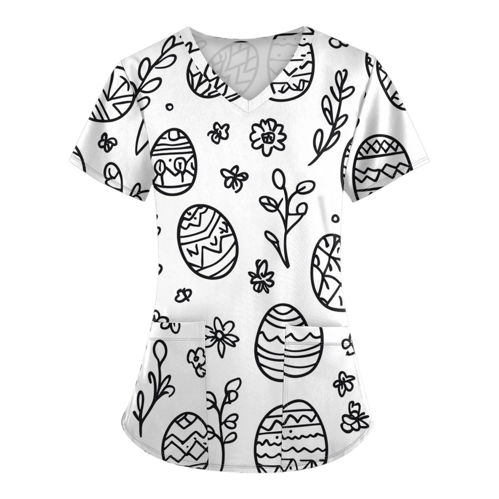 

Женские модные комбинезоны с коротким рукавом и V-образным вырезом, с карманами, пасхальные топы с принтом, одежда XL белый