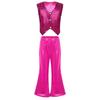 Kids Dance Costume Sparkly Sequined Waistcoat and Flowy Flared Pants Elastic Waistband Party Wear