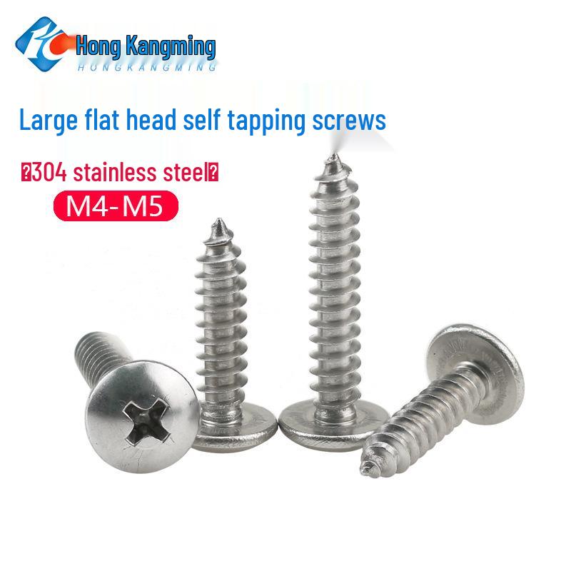 Stainless Steel Cross Mushroom Head Self-Tapping Screws, Large Flat Head, M3/M4/M5/M6, Pointed Tail.
