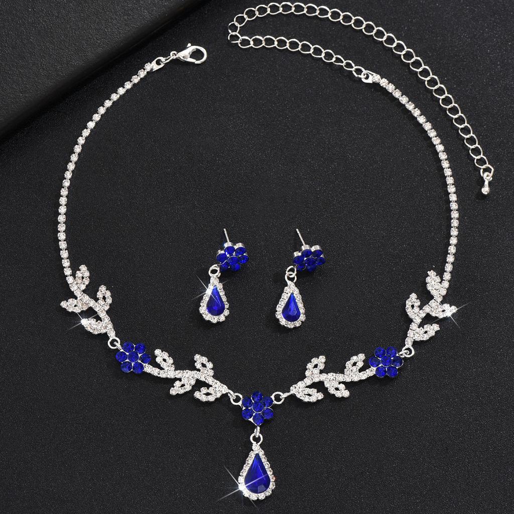 Wedding Full Diamond Jewelry Set Necklace Stud Earrings Banquet Party Jewelry Two-Piece Set