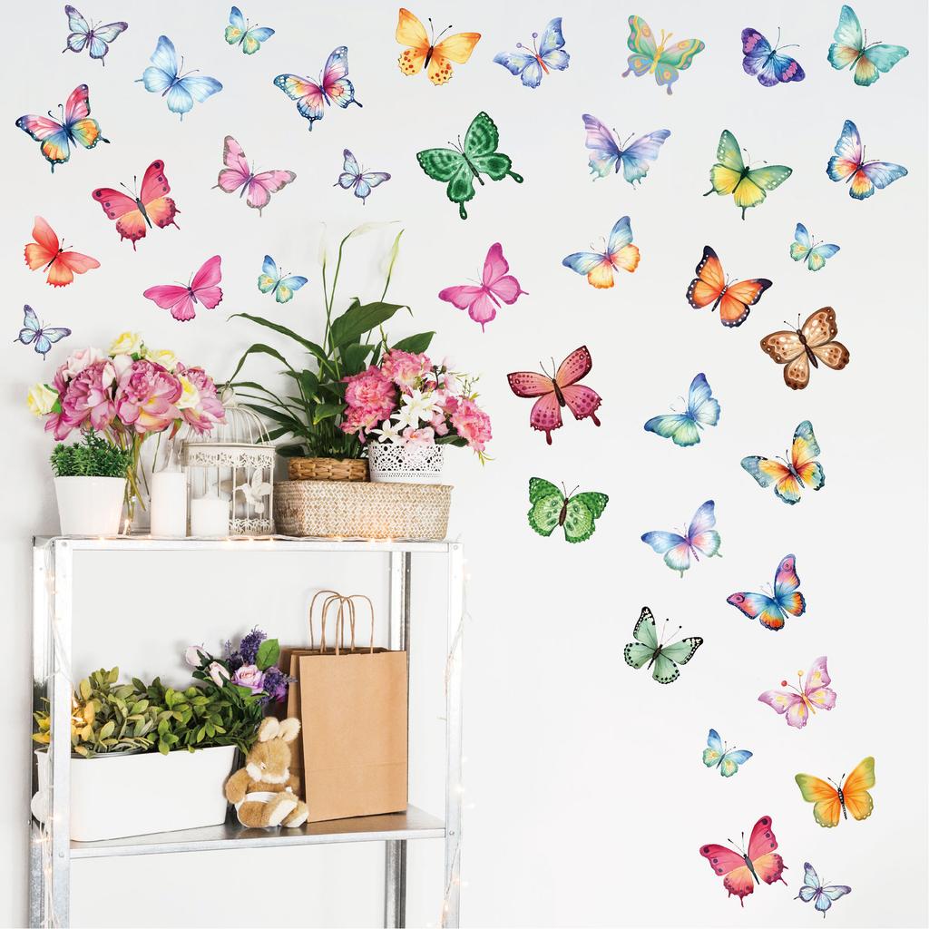 Butterfly Wall Sticker Watercolor Home Decoration Bedroom Classroom Children's Room Small Fresh Self-adhesive PVC Waterproof Wall Sticker