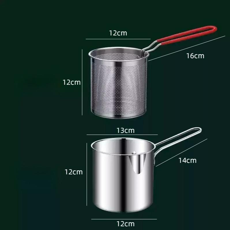 2Pcs/set Stainless Steel Deep Fryer With Frying Basket Multifunctional Small Pot Kitchen Specific Frying Chicken And Other Cooking ToolsS