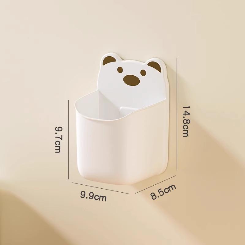 Wall-Mounted Blue Cartoon Bear Storage Box for Kitchen Essentials