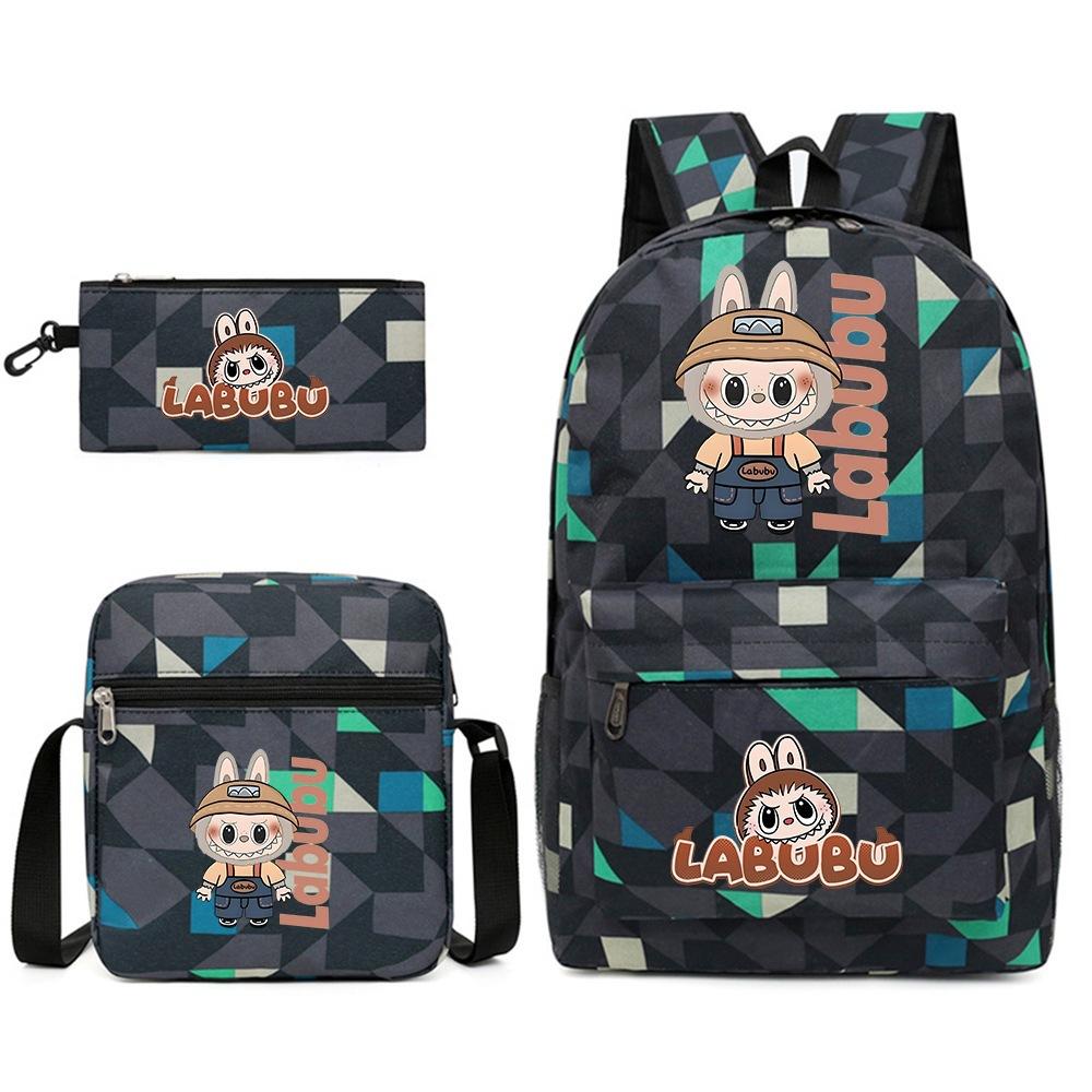 Labubu Surrounding Primary and Secondary School Students Fashion Backpack Casual Schoolbag Three-piece Set