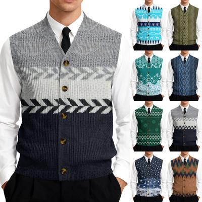 Men's V-Neck Sleeveless Knit Cardigan Vest