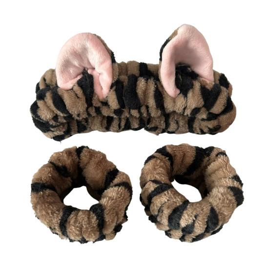 2Pcs/Set Women Hairband Wristband Set Cartoon Cat Ear Decor Soft Breathable Fabric Headband Wristband Set