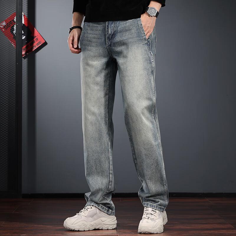 Men's American Retro Washed Loose Straight Leg Jeans