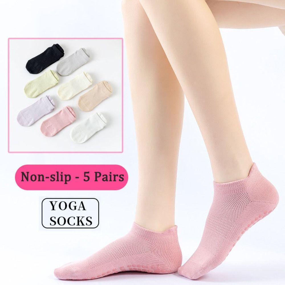 5Pairs Breathable Yoga Socks Women Sweat-Absorbent Short Tube Socks Anti-Slip Fitness Socks Ballet