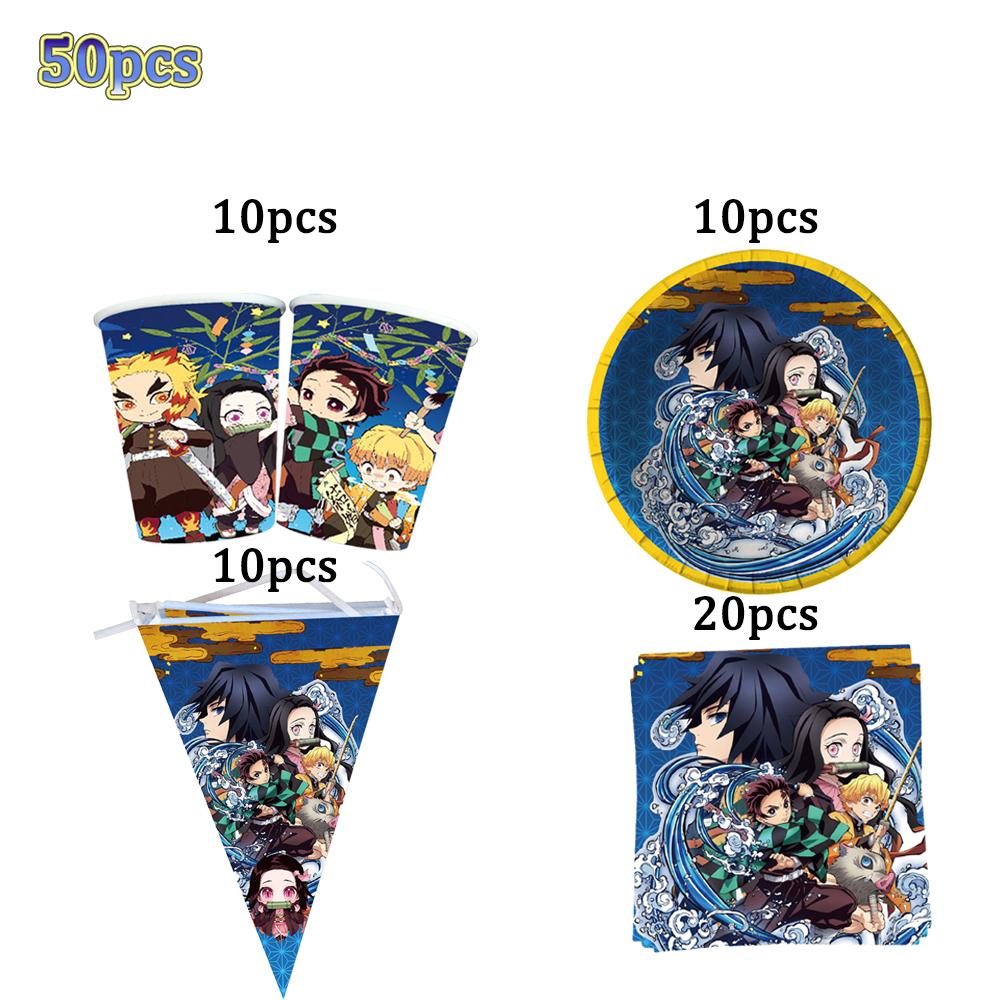 Kimetu No Yaiba Kids Birthday Party Decoration Tableware Paper Cups Plates Napkins Demon Slayer Theme Baby Shower Boys Supplies