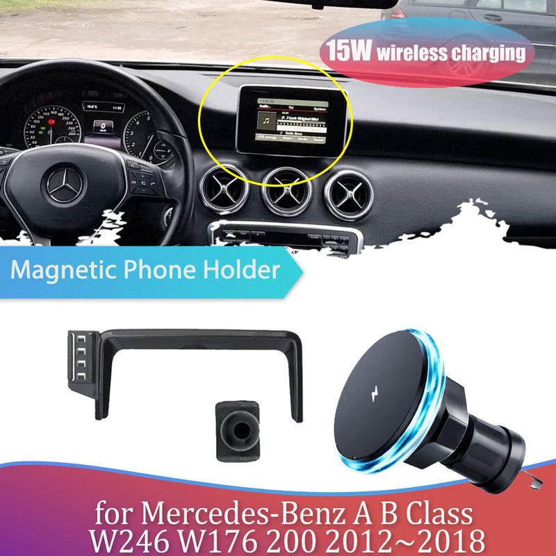 15W Car Phone Holder for Mercedes-Benz A B Class W246 W176 2012~2018 Magnetic GPS Support Wireless Charging Accessories iPhone